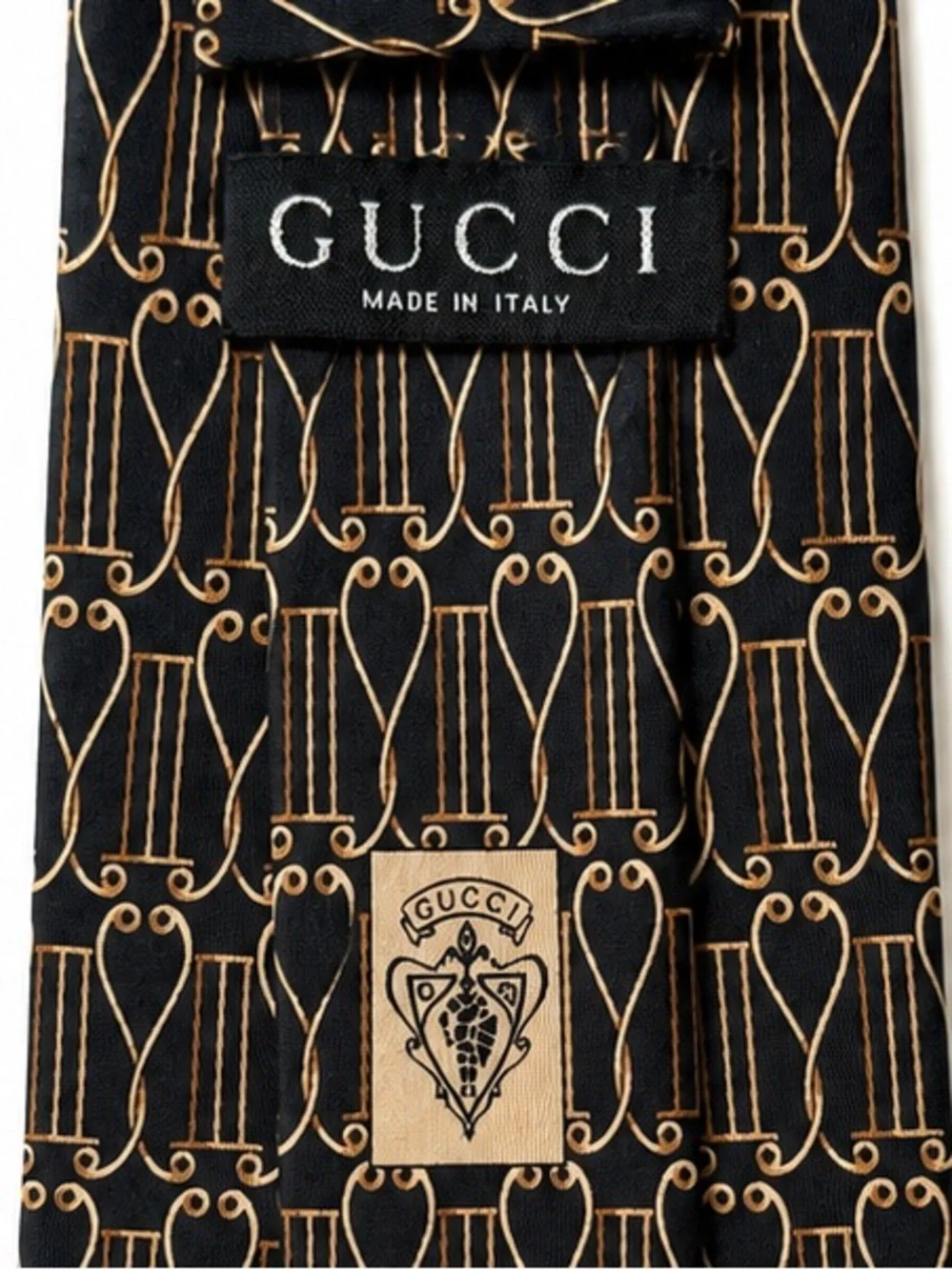 GUCCI Silk Lyre Harp Print Necktie / Vintage